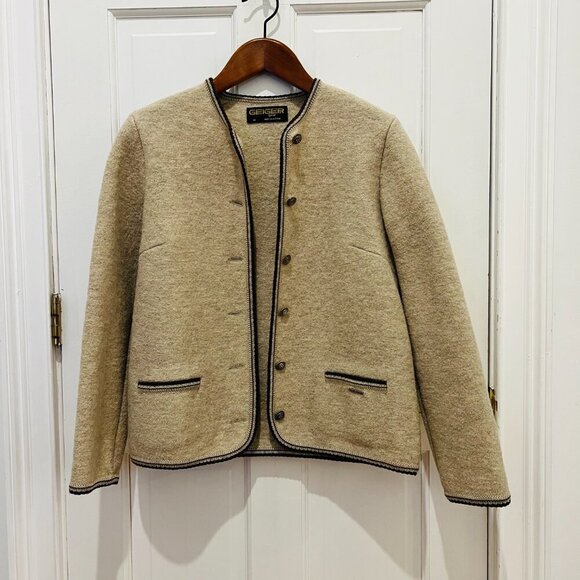 Vintage Geiger Womens Very Thick Pure Wool Button-Up Pockets Cardigan Sweater 45 - Picture 15 of 16